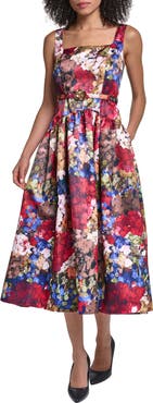 KARL LAGERFELD PARIS Print Drop Waist Sleeveless Midi Dress