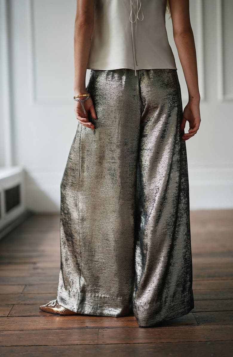 NEXT Wide Leg Metallic Pants, Alternate, color, Champagne Gold
