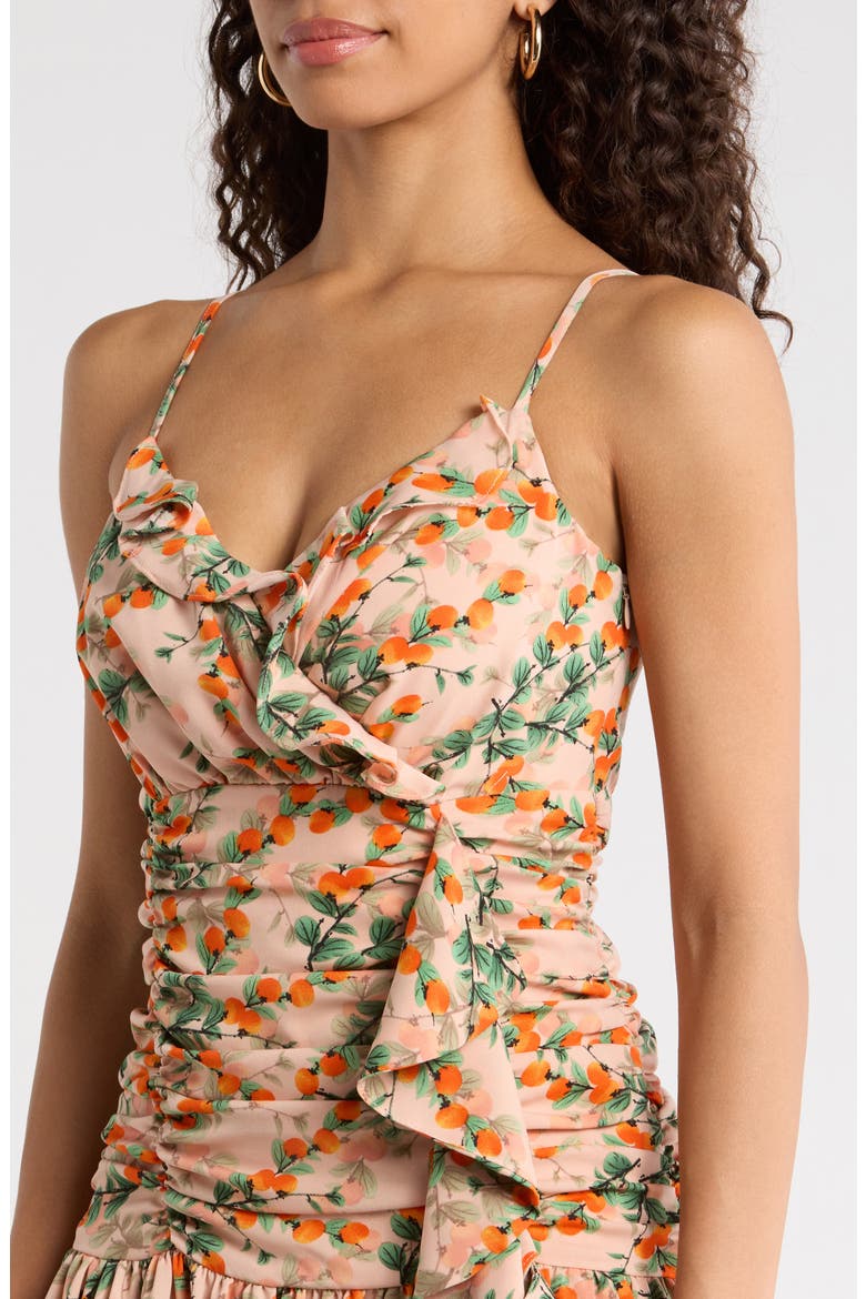 Heidi Floral Bristol Ruched Maxi Dress, Alternate, color, ORANGE-MULTI