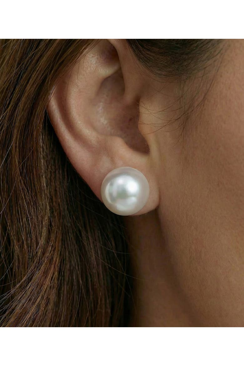 12mm South Sea Round Pearl Stud Earrings, Alternate, color, White Gold