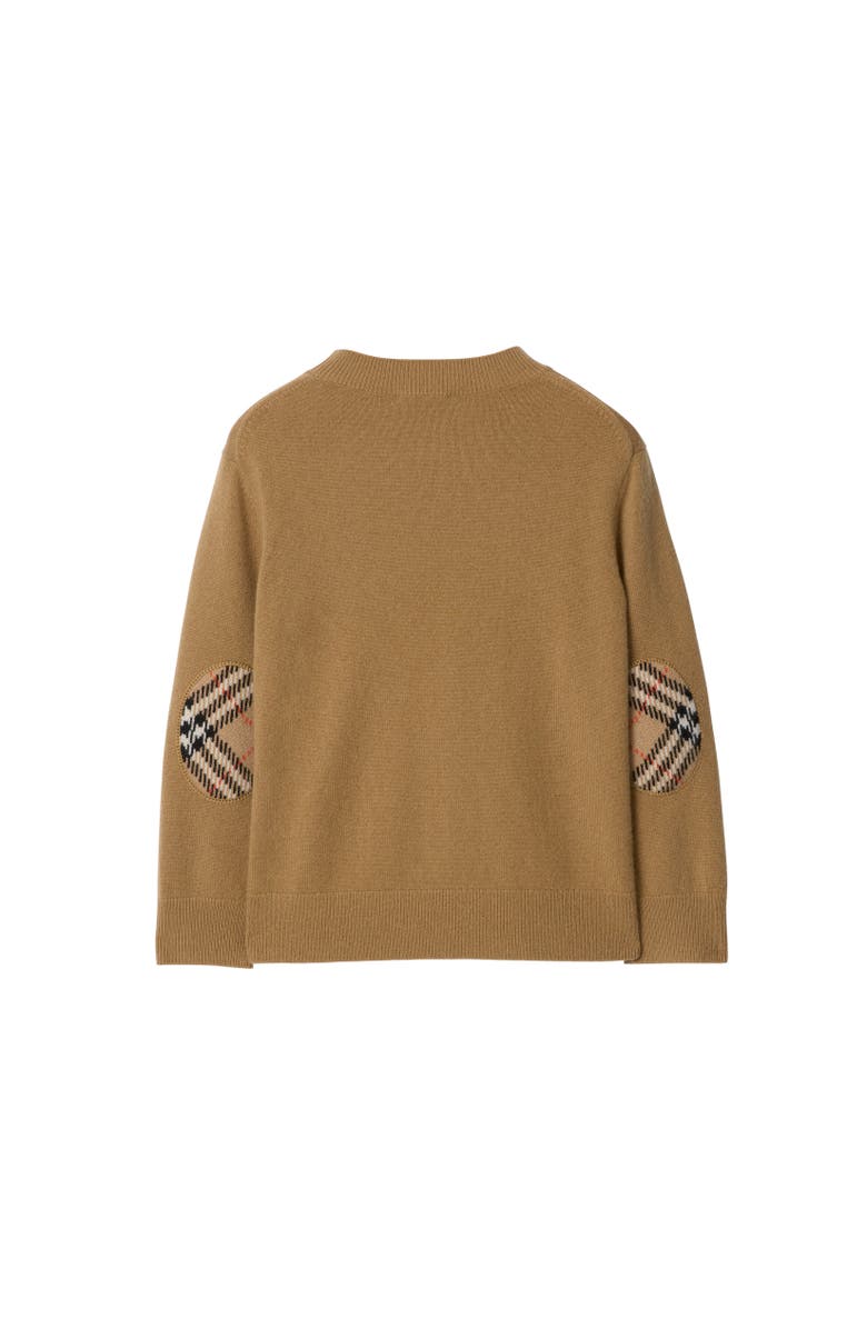 Burberry Check Patch Wool Cashmere Sweater, Alternate, color, Camel