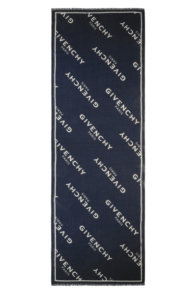 Shadow Logo Silk & Virgin Wool Shawl, Main, color, NAVY