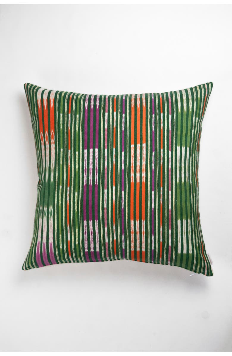 Archive New York Vintage Verde Ikat Stripe Handwoven Throw Pillow, Alternate, color, Green