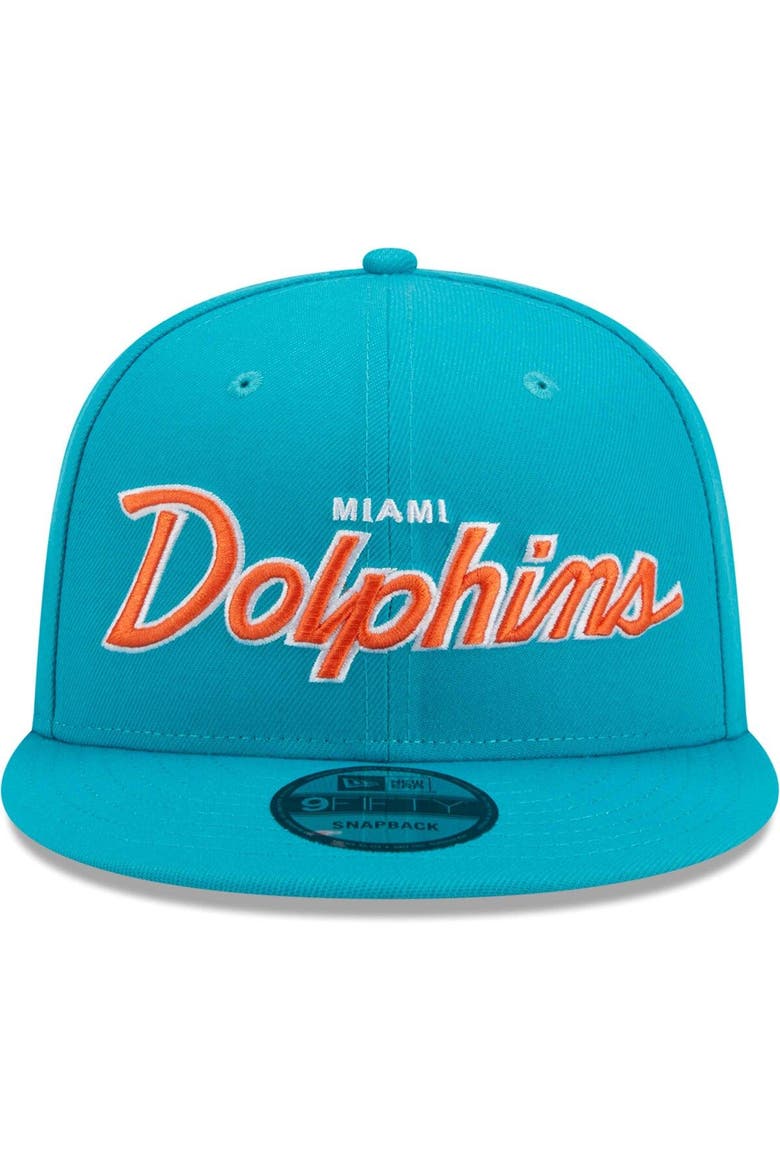 Men's New Era Aqua Miami Dolphins Main Script 9FIFTY Snapback Hat, Alternate, color, Aqua