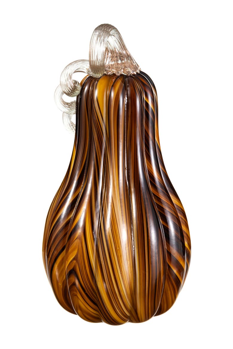 Multi Brown Striped Large Glass Gourd Pumpkin, Alternate, color, Brown