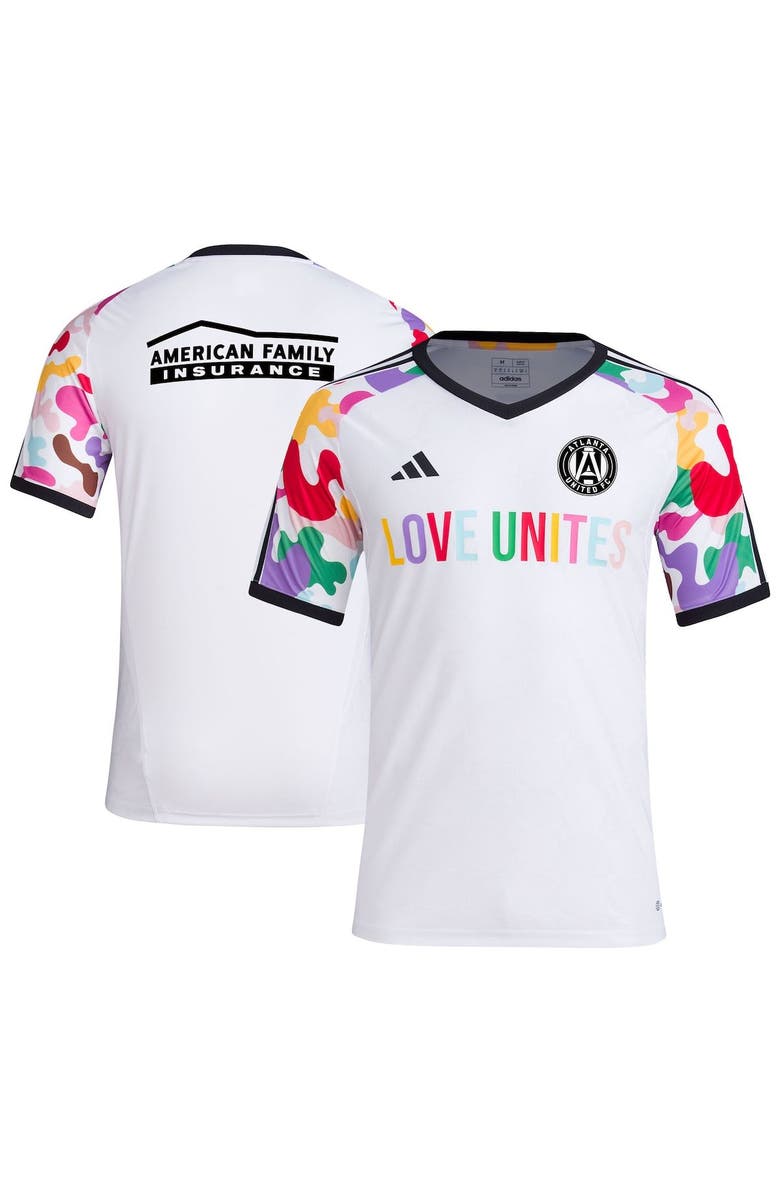 adidas Men's adidas White Atlanta United FC 2023 Pride Pre-Match Top, Main, color, 