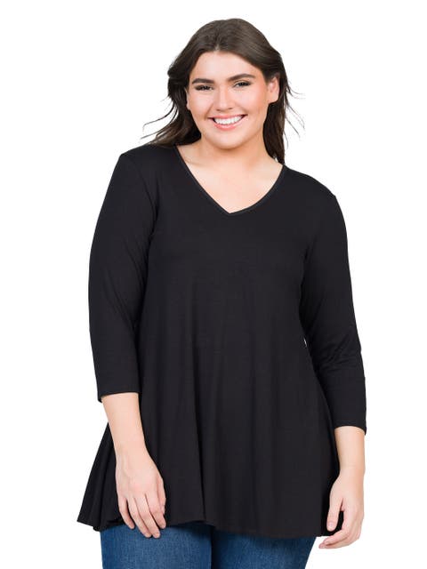 Plus Size Three Quarter Sleeve V Neck Tunic Top