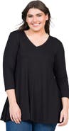 24seven Comfort Apparel Plus Size Three Quarter Sleeve V Neck Tunic Top