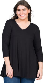 24seven Comfort Apparel Plus Size Three Quarter Sleeve V Neck Tunic Top