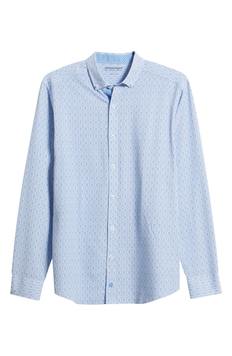 Johnston & Murphy XC+<sup>™</sup> Football Print Performance Button-Down Shirt, Alternate, color, Royal