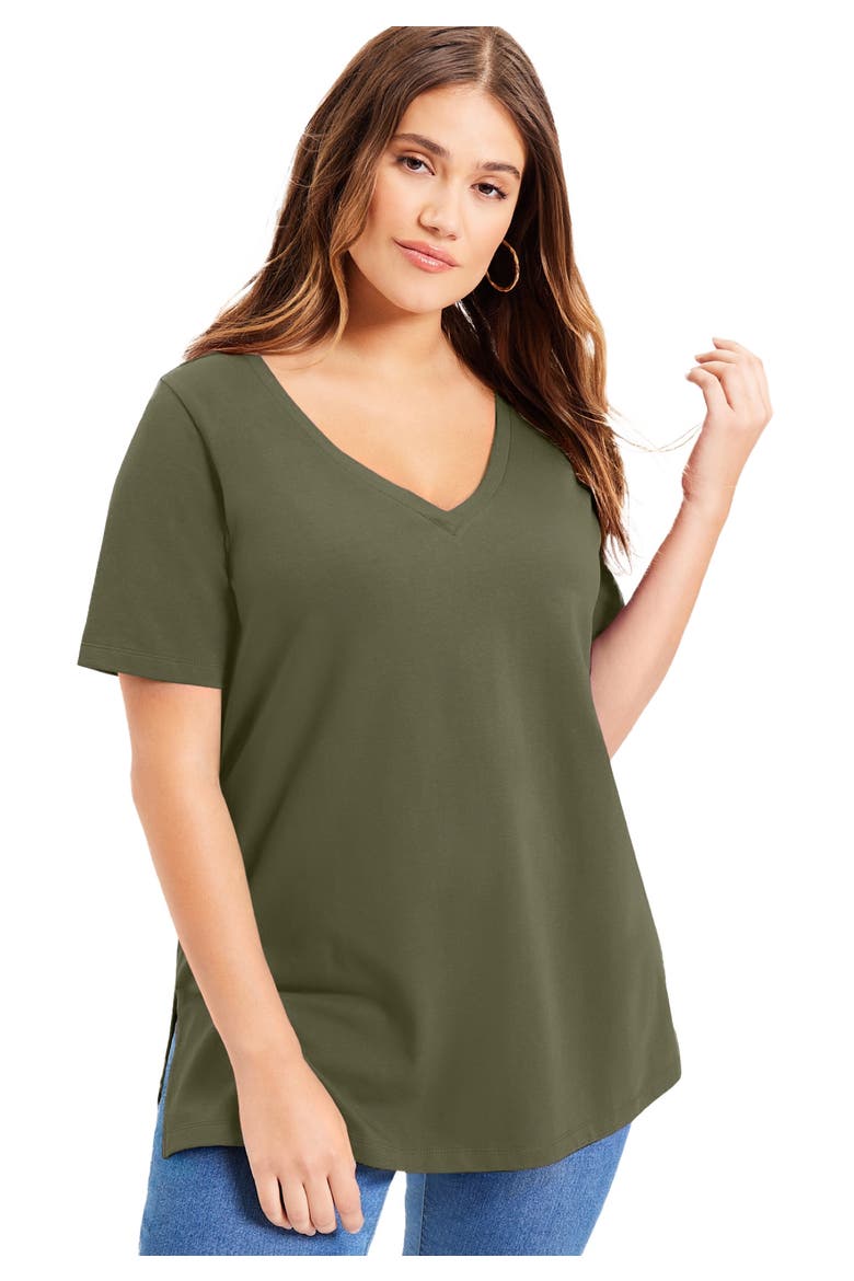Short-Sleeve V-Neck One + Only Tunic, Main, color, DARK OLIVE GREEN