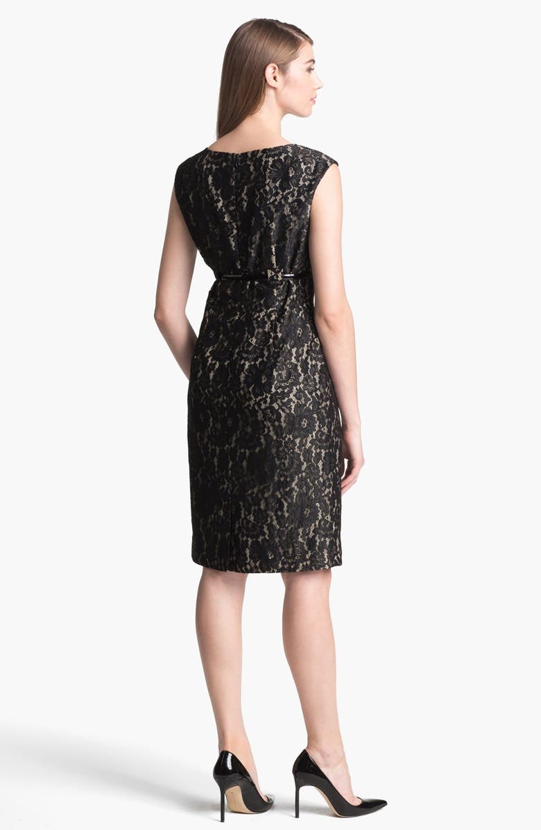Calvin Klein Belted Lace Sheath Dress, Alternate, color, 