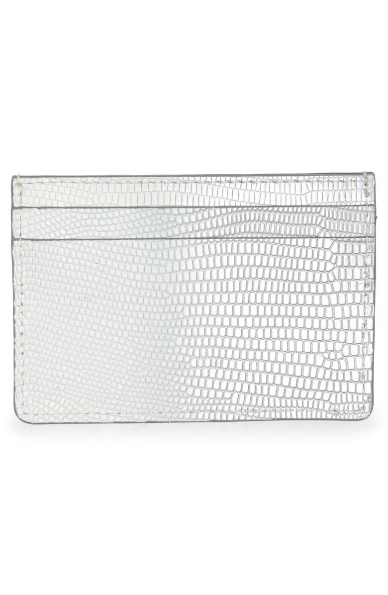Strathberry Lizard Embossed Leather Card Case, Alternate, color, Silver