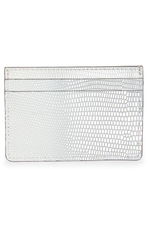 Strathberry Lizard Embossed Leather Card Case In Silver
