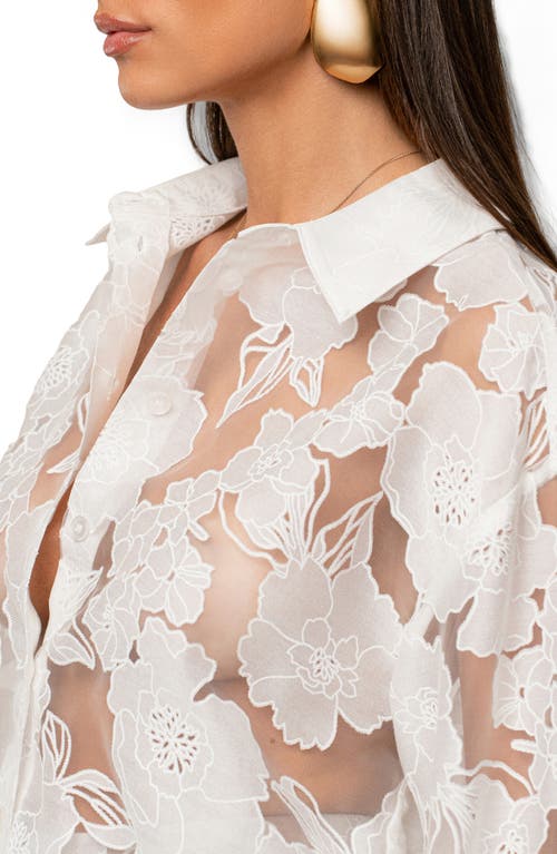 Jluxlabel Embroidered Floral Cotton Blend Organza Button-up Shirt In White