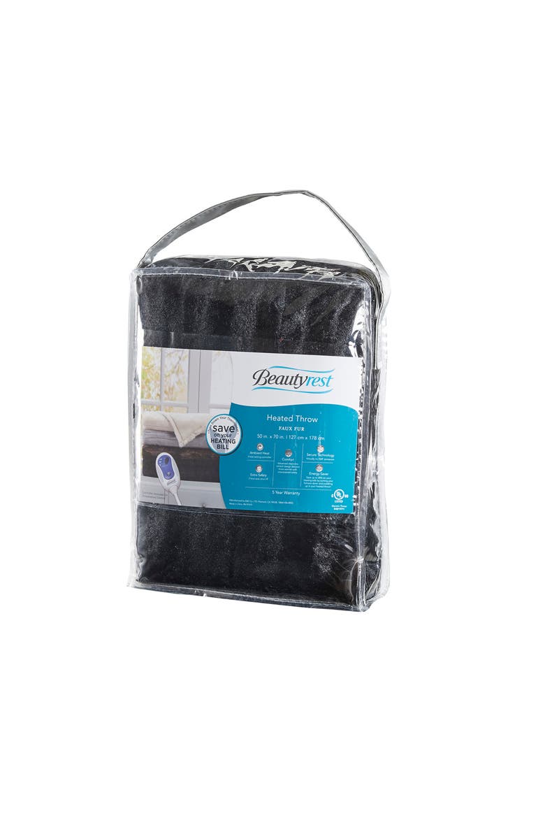 Faux Fur Heated Throw Blanket - 50" x 70", Alternate, color, BLACK