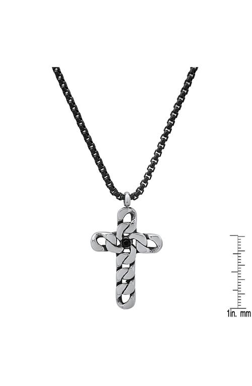 Hmy Jewelry Two-tone Stainless Steel Crystal Cross Pendant Necklace In Silver/black