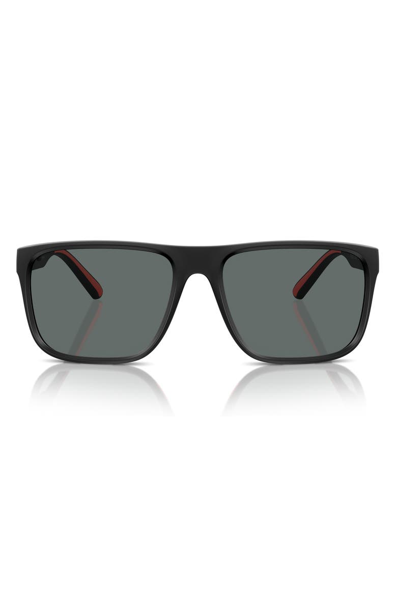 Scuderia Ferrari 59mm Polarized Square Sunglasses, Main, color, Matte Black