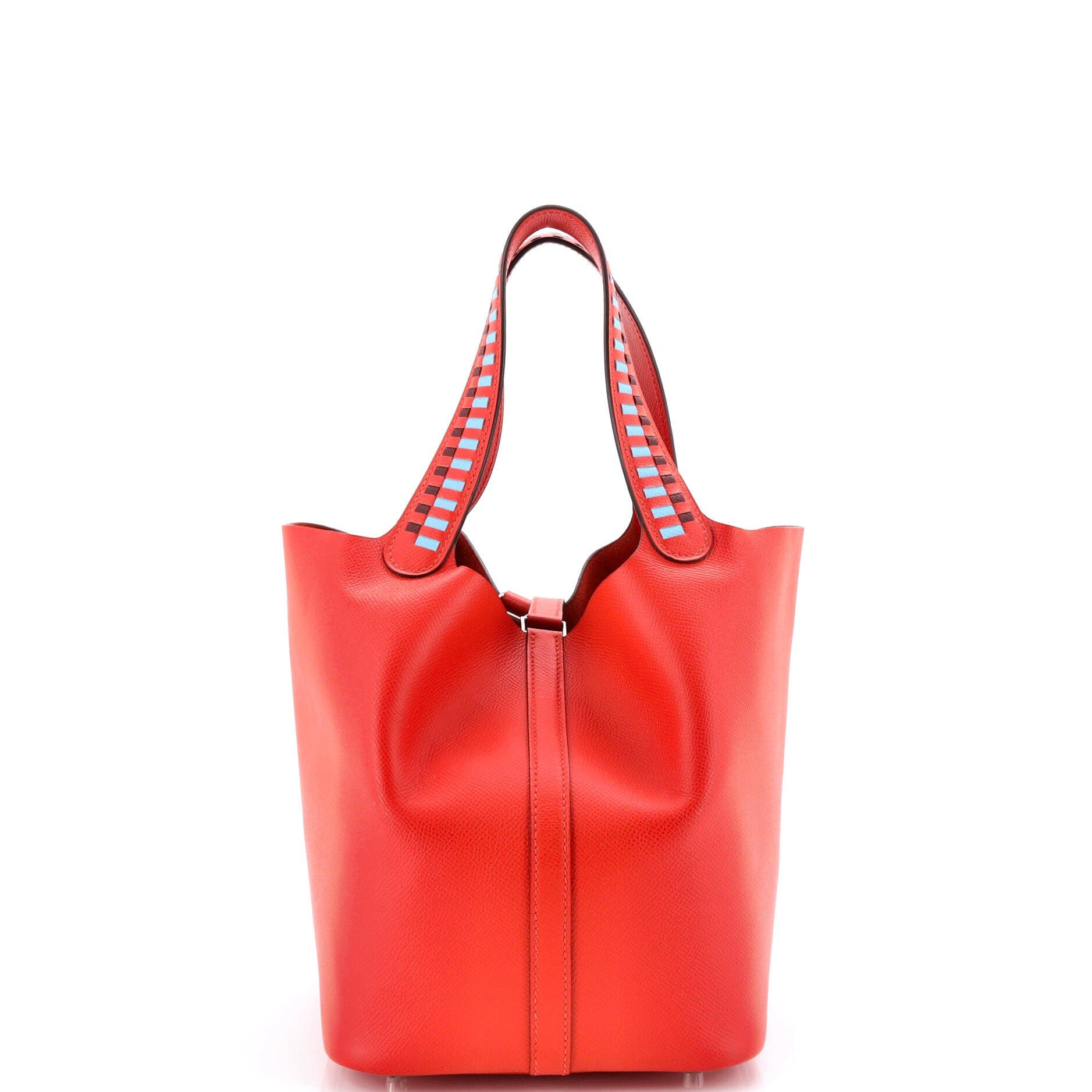 Pre-Owned Hermes Picotin Lock Bag Tressage Epsom MM, Alternate, color, Capucine/Bleu Du Nord/Rouge H