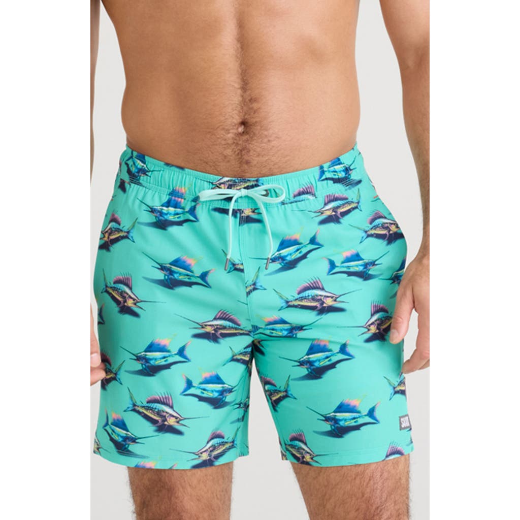 Saxx Oh Buoy 2-in-1 Volley 7-inch Swim Trunks In Great Catch-surf Blue