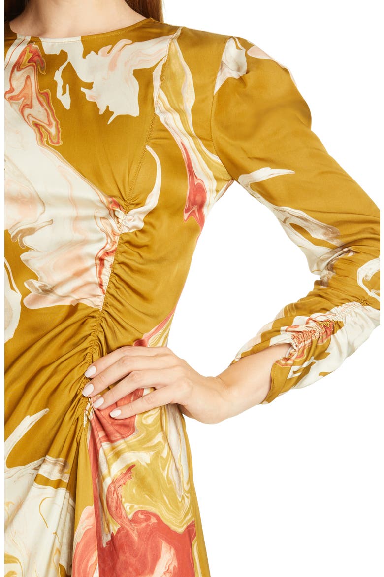 Astrid Ruched Long Sleeve Midi Dress, Alternate, color, GOLDENROD MULTI