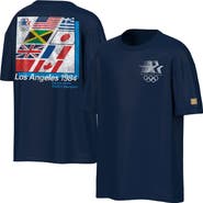 Outerstuff Men's Outerstuff Navy Los Angeles 1984 Olympic Games Oversized Mascot Emblem & Flags T-Shirt