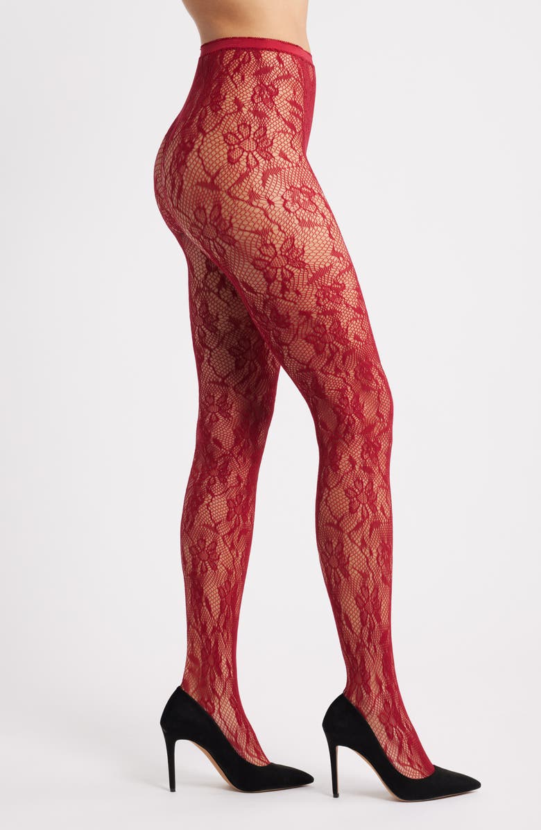 HIGH HEEL JUNGLE Venise Lace Fishnet Tights, Main, color, Red Wine