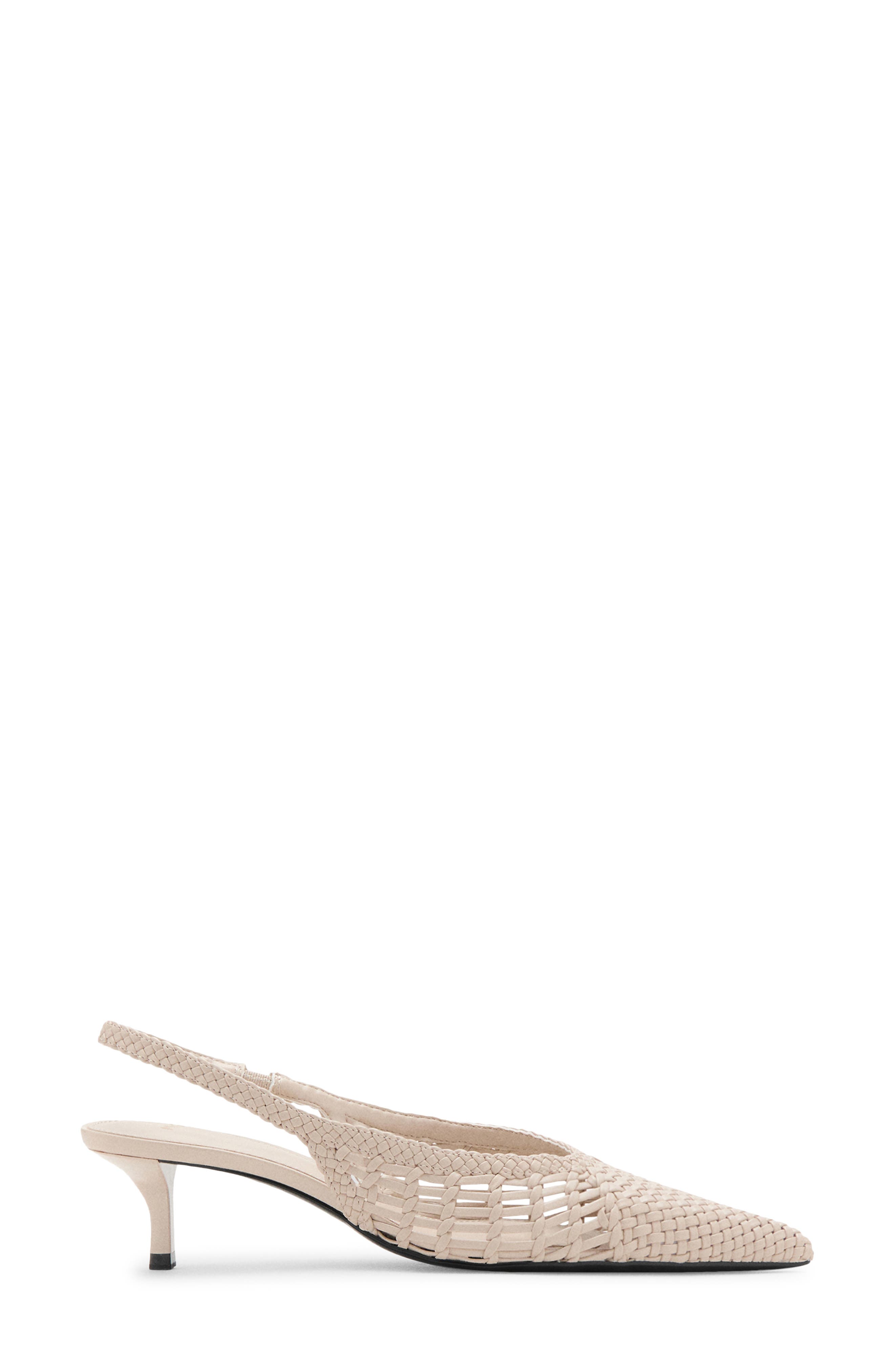 MANGO Woven Pointed Toe Slingback Kitten Heel Pump, Alternate, color, Ecru
