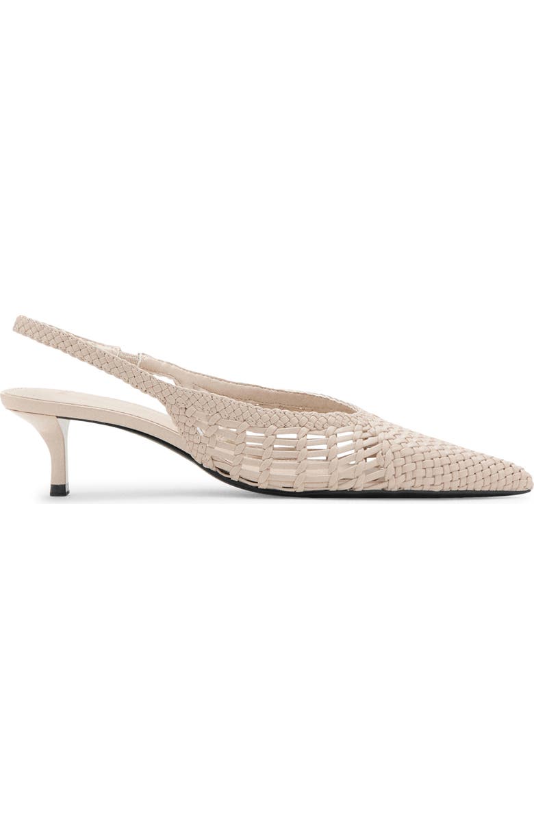 MANGO Woven Pointed Toe Slingback Kitten Heel Pump, Alternate, color, Ecru