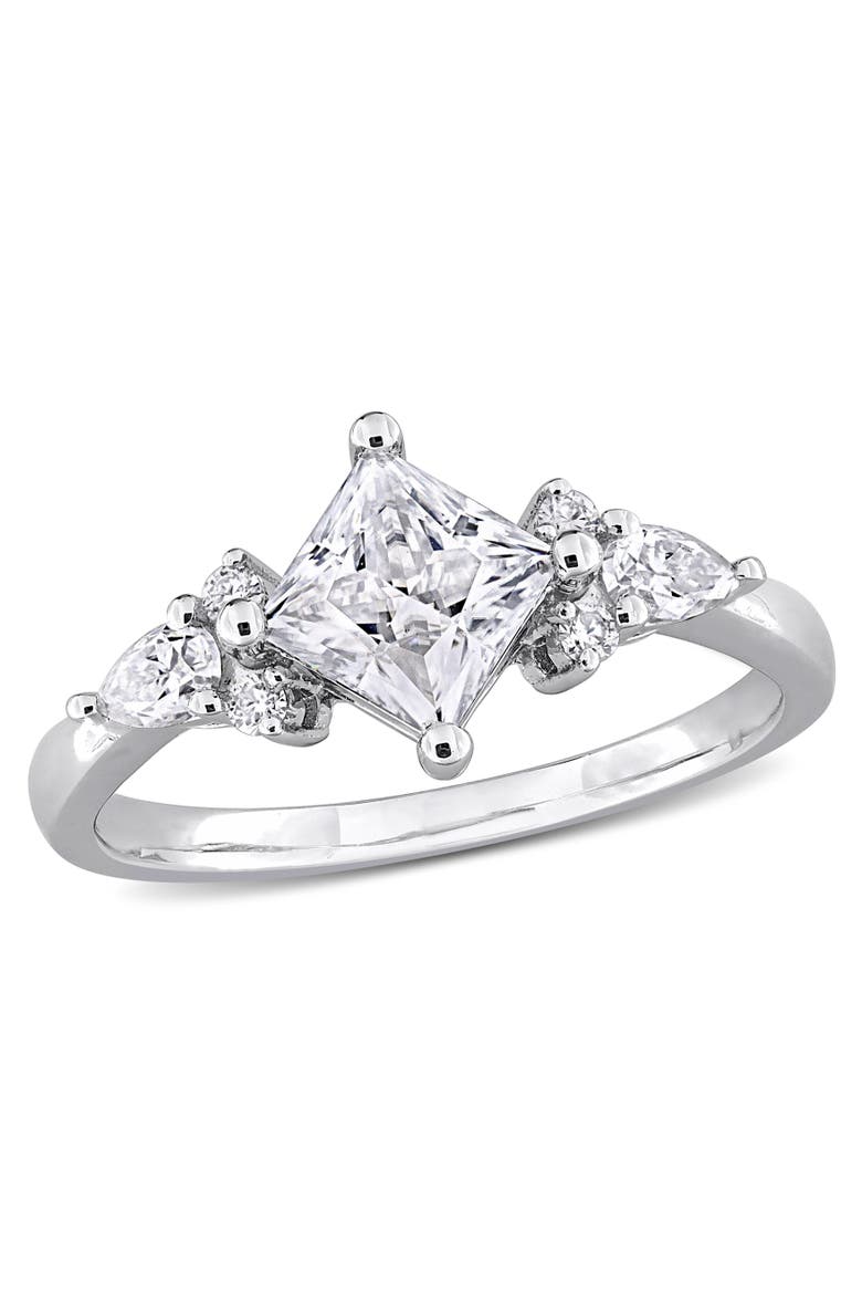 Moissanite Princess-Cut Cluster Engagement Ring, Main, color, Sterling Silver
