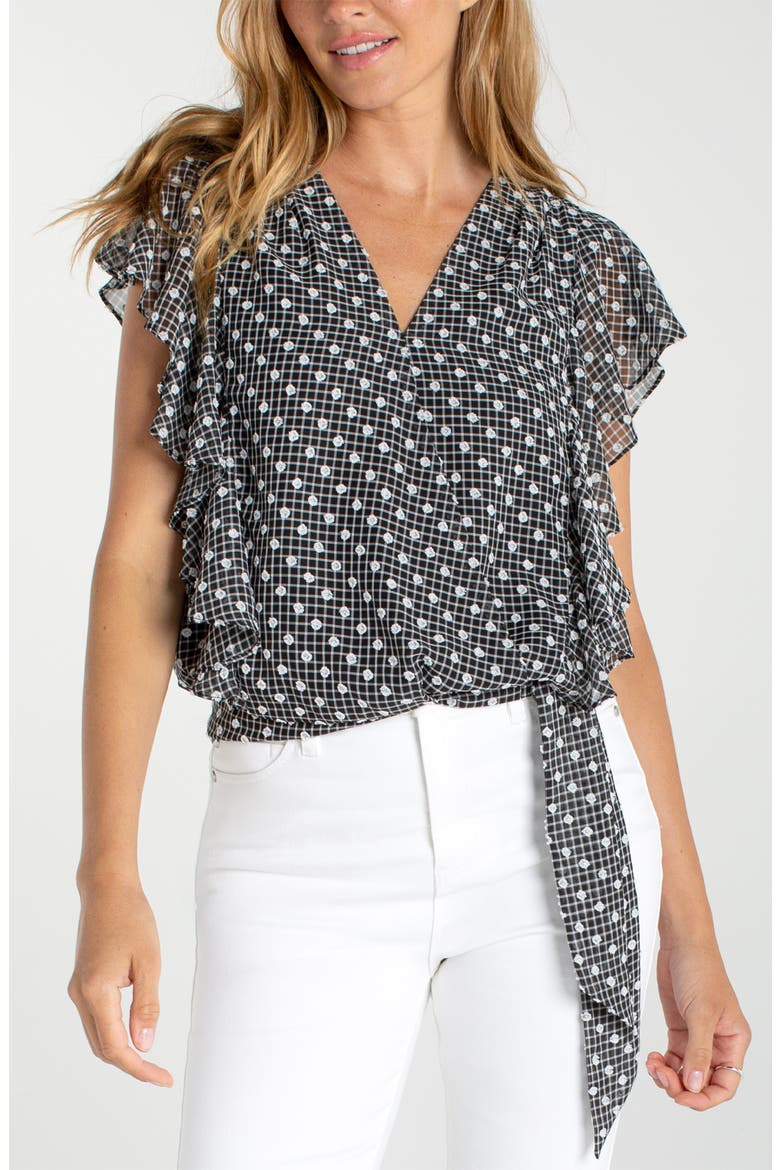 Ruffle Dobby Top, Alternate, color, BLACK/ WHITE PLAID