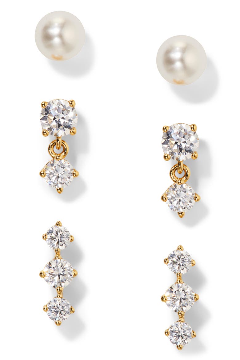 Gifted Set of 3 Stud Earrings, Main, color, GOLD