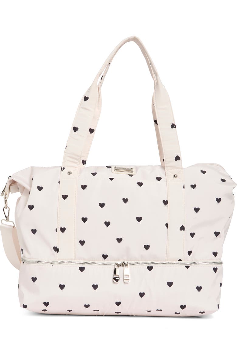 Madden Girl Nylon Weekender Bag, Main, color, Cream/ Black Hearts
