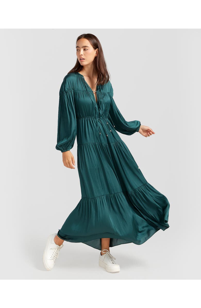 Belle & Bloom Window Seat Tiered Maxi Dress, Main, color, Dark Green