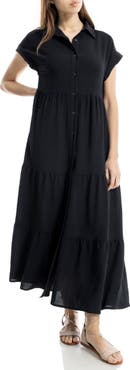 MAX STUDIO Short Sleeve Tiered Maxi Shirtdress