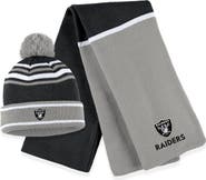 WEAR by Erin Andrews Women's WEAR by Erin Andrews Black Las Vegas Raiders Colorblock Cuffed Knit Hat with Pom and Scarf Set