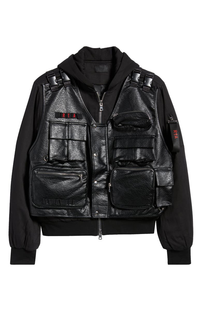 RtA Geronimo Tactical Mixed Media Hooded Bomber Jacket, Main, color, Matte Black Tactical