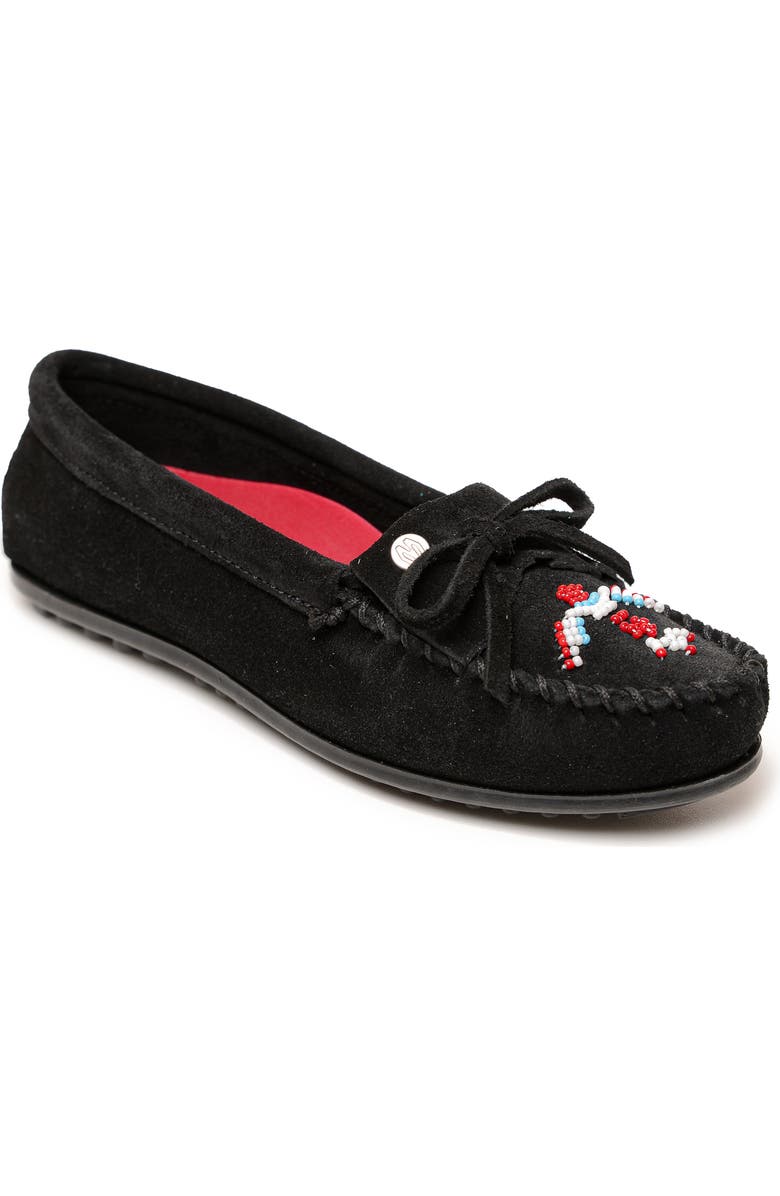 Minnetonka x Lucie Skjefte Thunderbird 'Animikii' Slipper, Main, color, Black