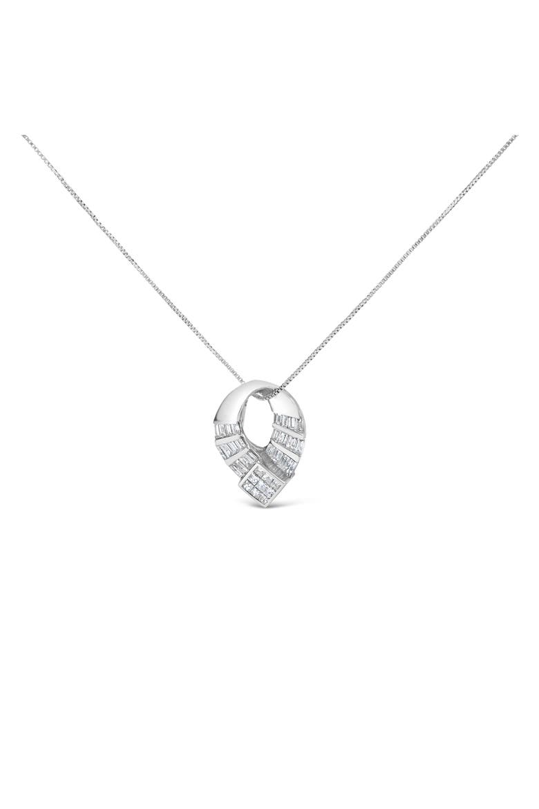 14k White Gold 1 5/8 Cttw Invisible Set Diamond Curved Oval Shape Pendant Necklace, Main, color, White