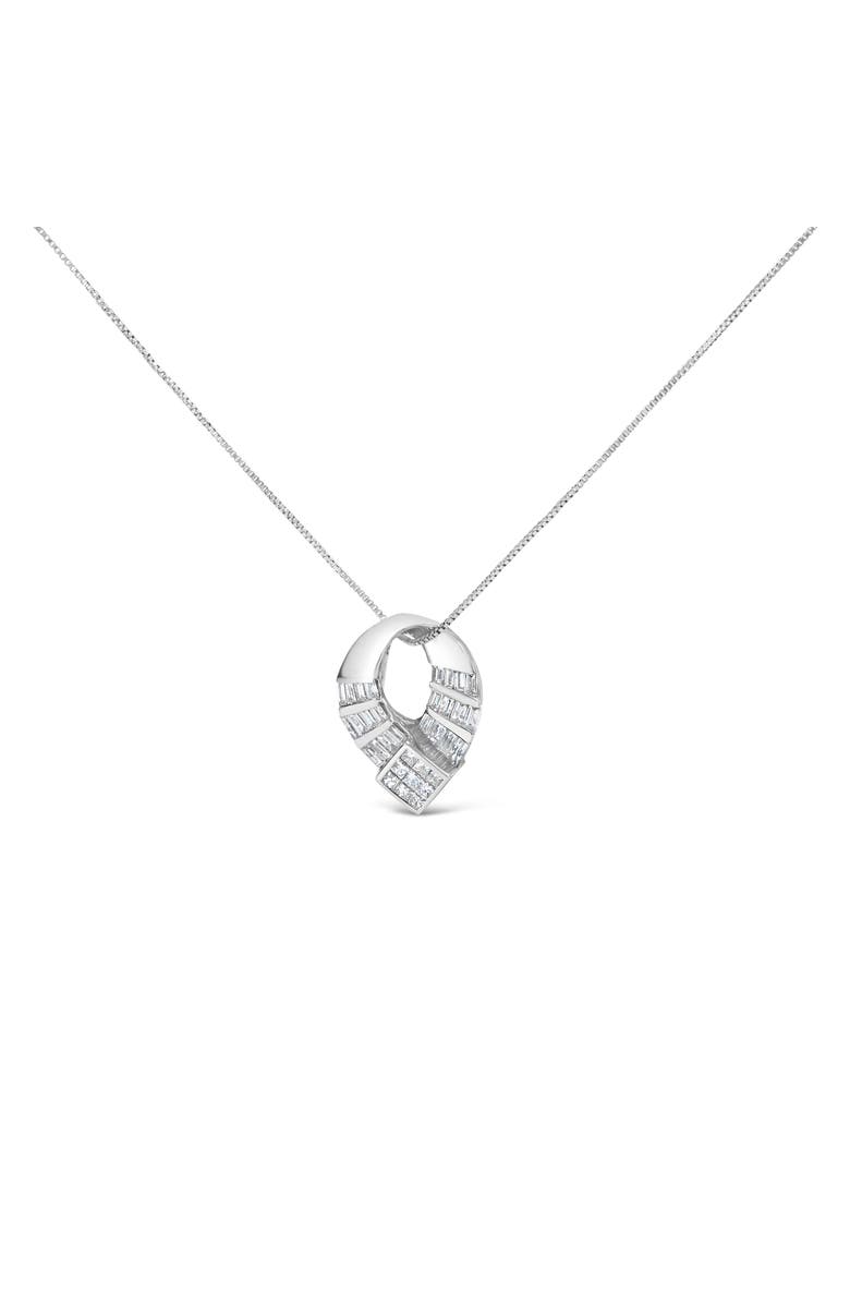 Haus of Brilliance 14k White Gold 1 5/8 Cttw Invisible Set Diamond Curved Oval Shape Pendant Necklace, Main, color, White