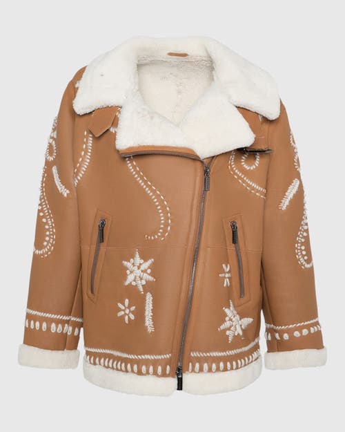 Gorski Shearling Lamb Jacket With Embroidery In Brown