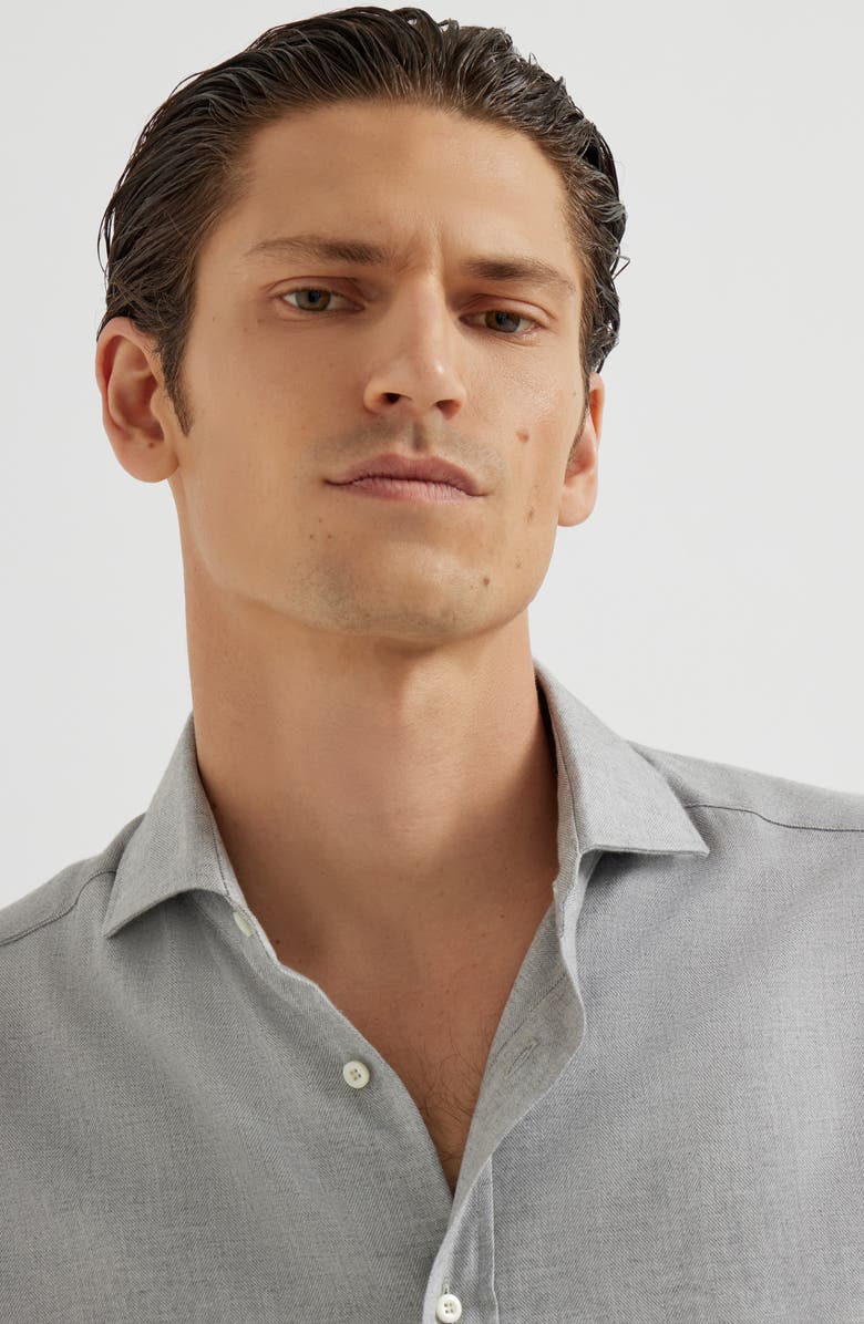 Brunello Cucinelli Flannel chevron shirt, Alternate, color, Grey