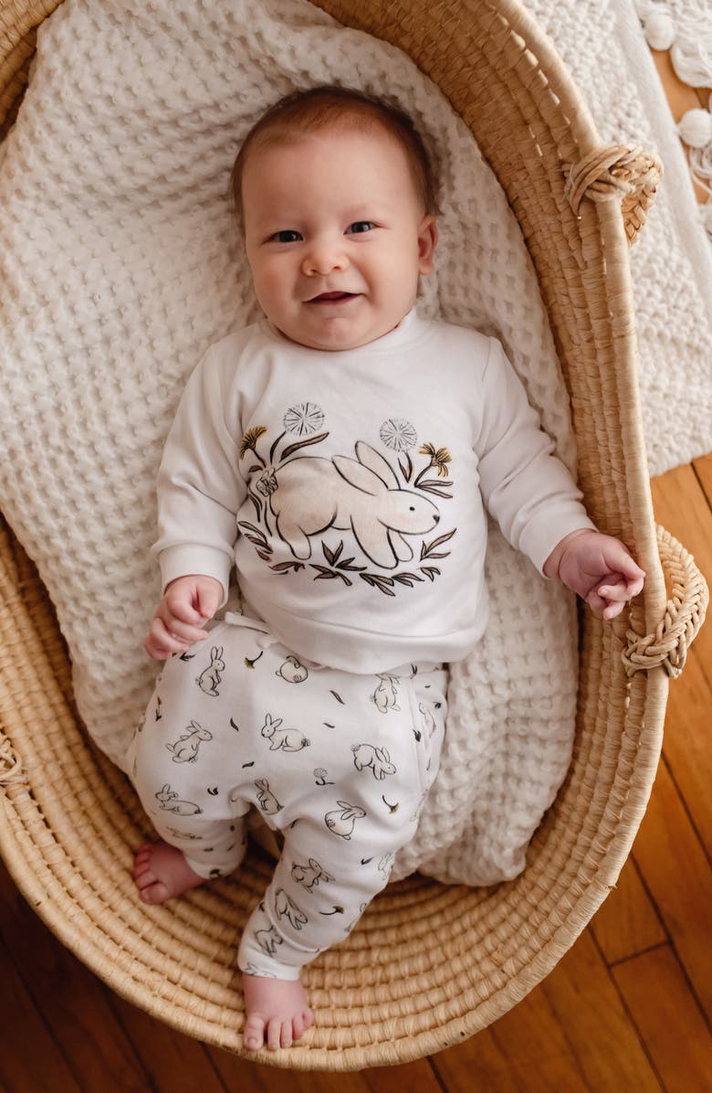 L'ovedbaby Bunny Print Organic Cotton Sweatshirt & Joggers Set, Alternate, color,