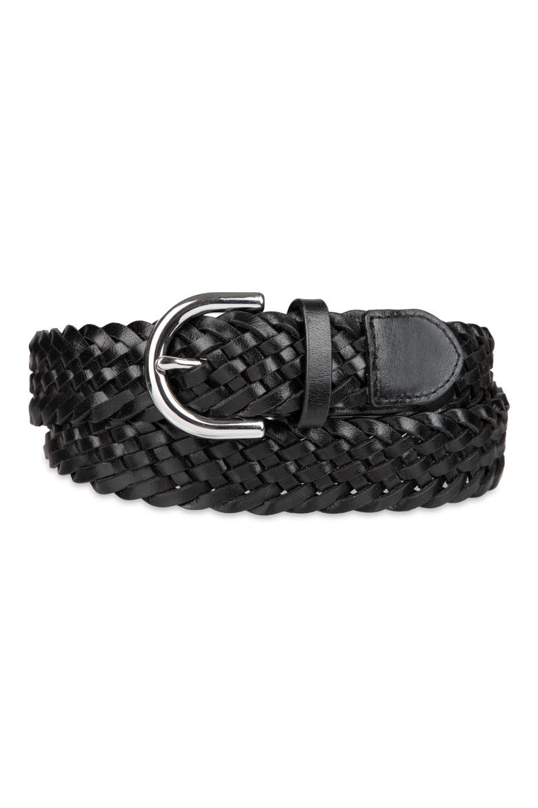 Braided Leather Belt, Alternate, color, BLACK