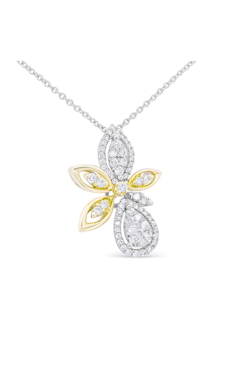 14K White and Yellow Gold 5/8 Cttw Diamond Marquise Floral Style Pendant Necklace, Alternate, color, Yellow