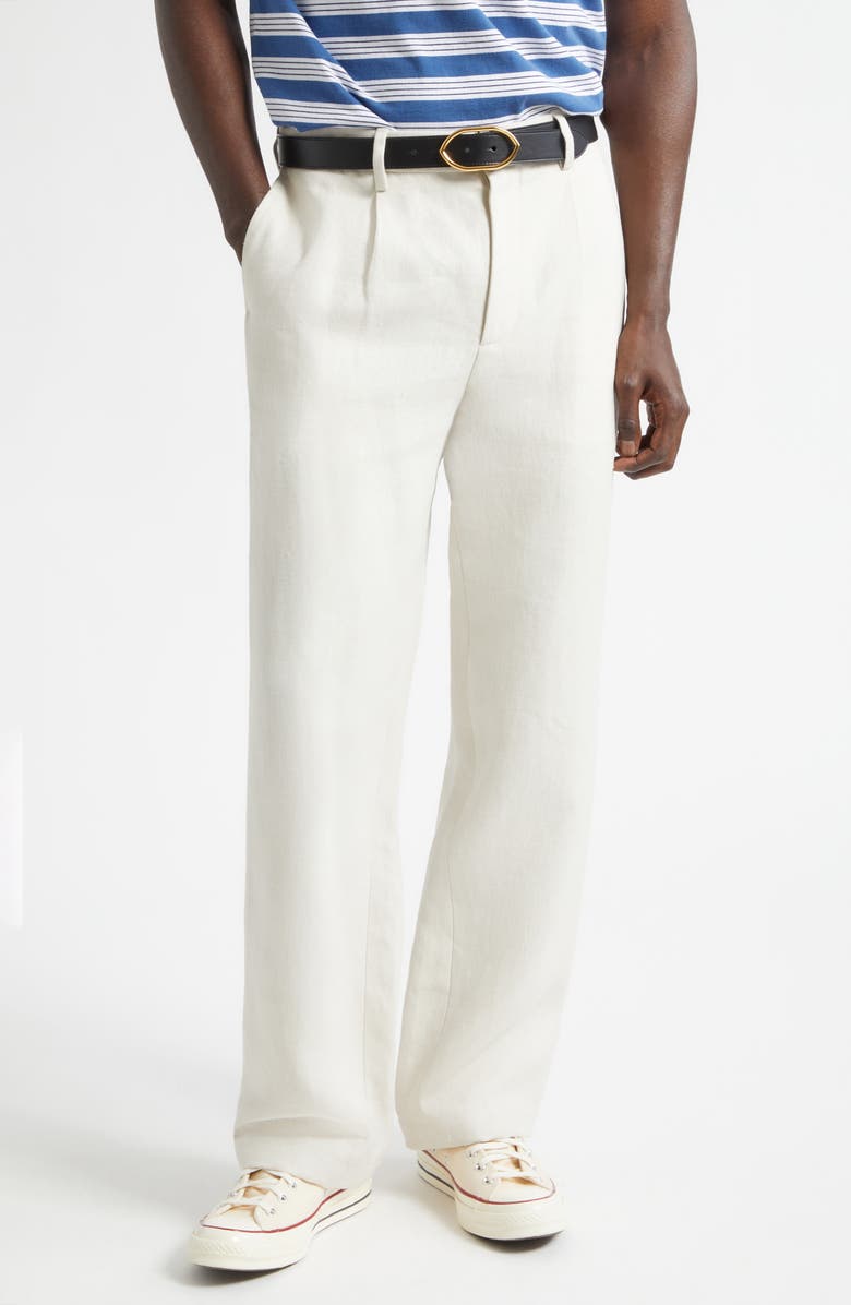Noah Single Pleat Hemp Canvas Trousers, Main, color, Ivory