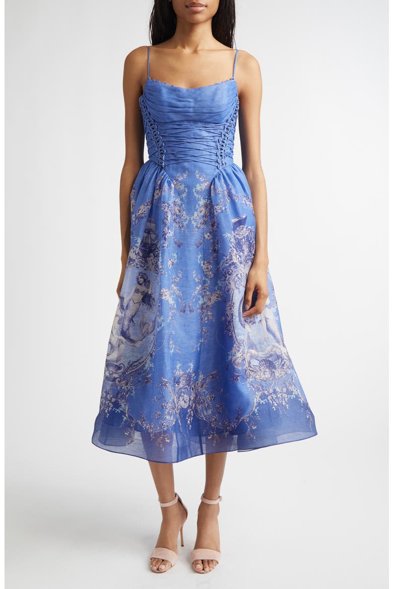 Rebellion Mermaid Silk & Linen Picnic Dress, Main, color, BLUE MERMAID