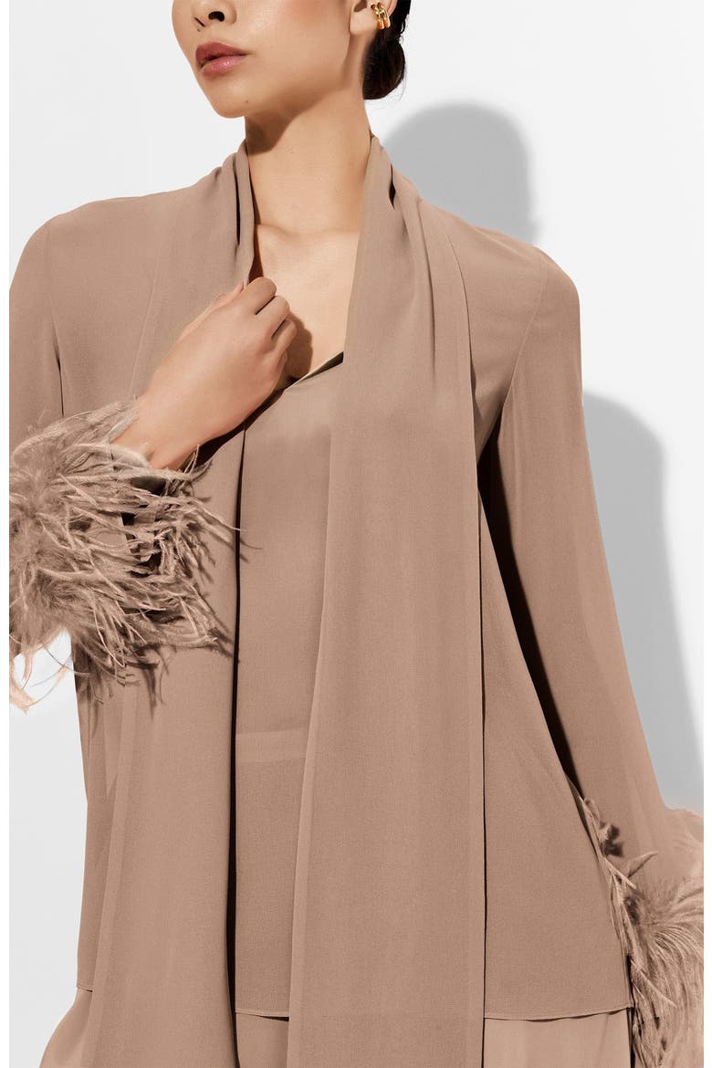 Lightweight Georgette Scarf Top With Feathers, Alternate, color, Oat