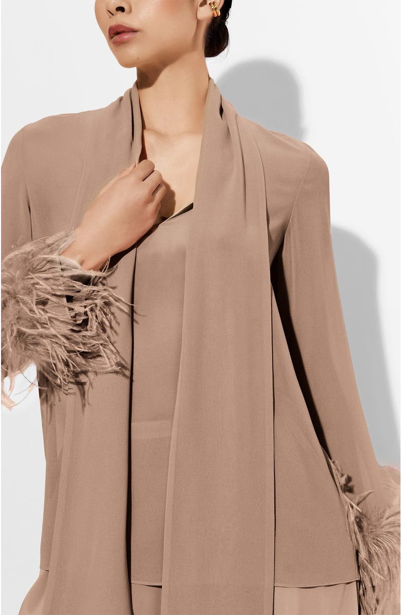 LAPOINTE Lightweight Georgette Scarf Top With Feathers, Alternate, color, Oat