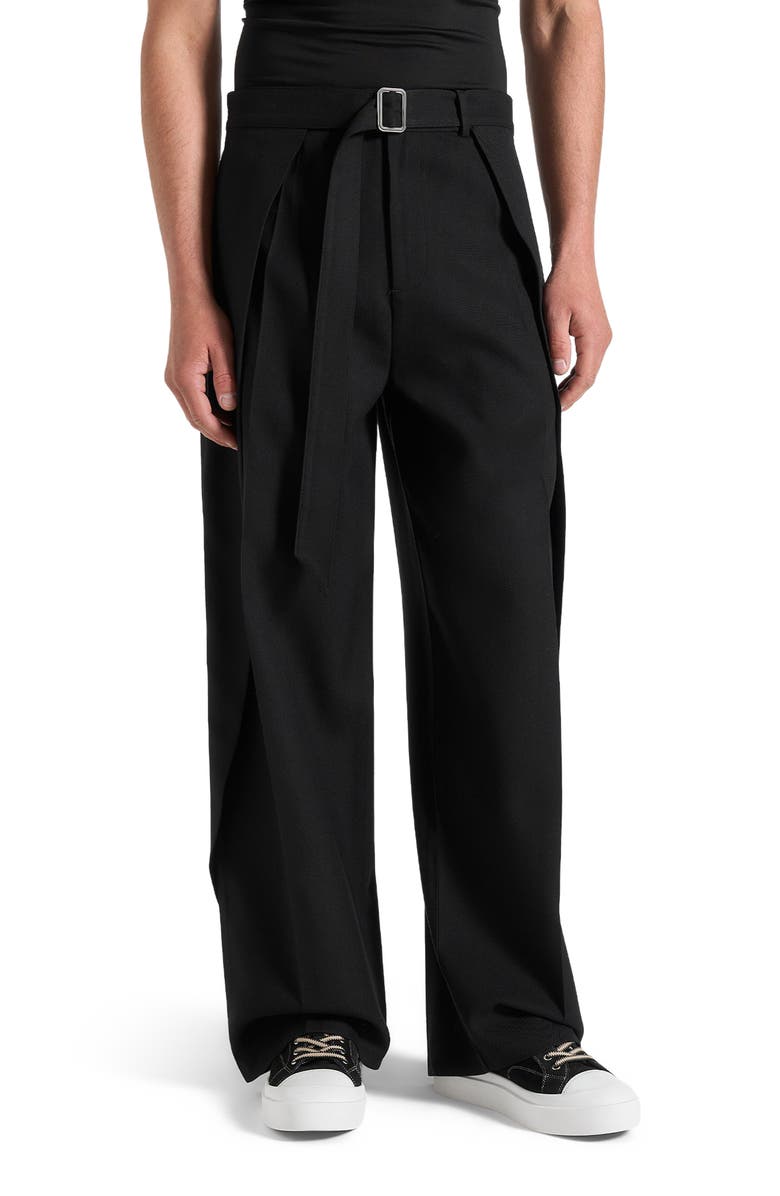 Manière De Voir Charles Wide Fit Wrap Leg Tailored Trousers, Main, color, Black